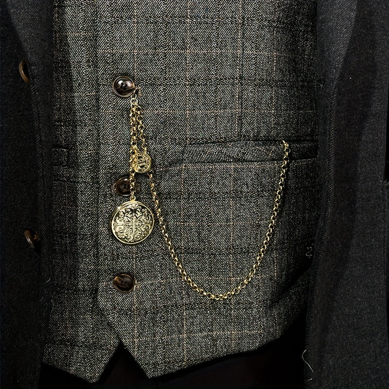 Men's Retro Vest Chain Brooch Set with Lapel Pin and Photo Box