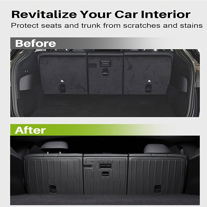 All-Weather Waterproof Seat Back Protector for Tesla Model Y Black Ribbed Cargo Liner