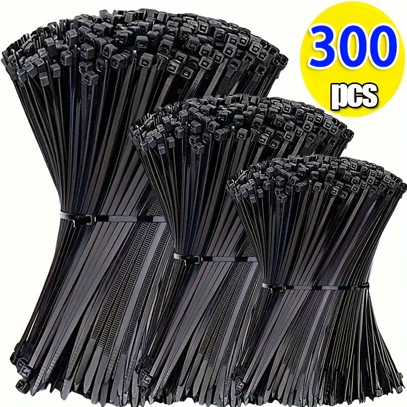 300 piezas de cinta de nylon negro ajustable de bloqueo automático, corbata de cremallera