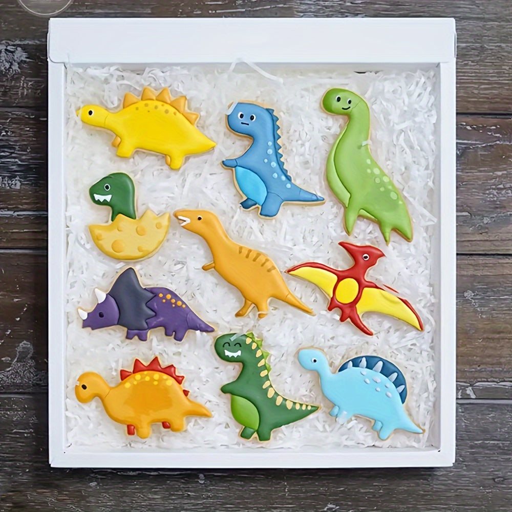 Set of 10 Stainless Steel Dinosaur Cookie Cutters for Baking and Cake Decoration