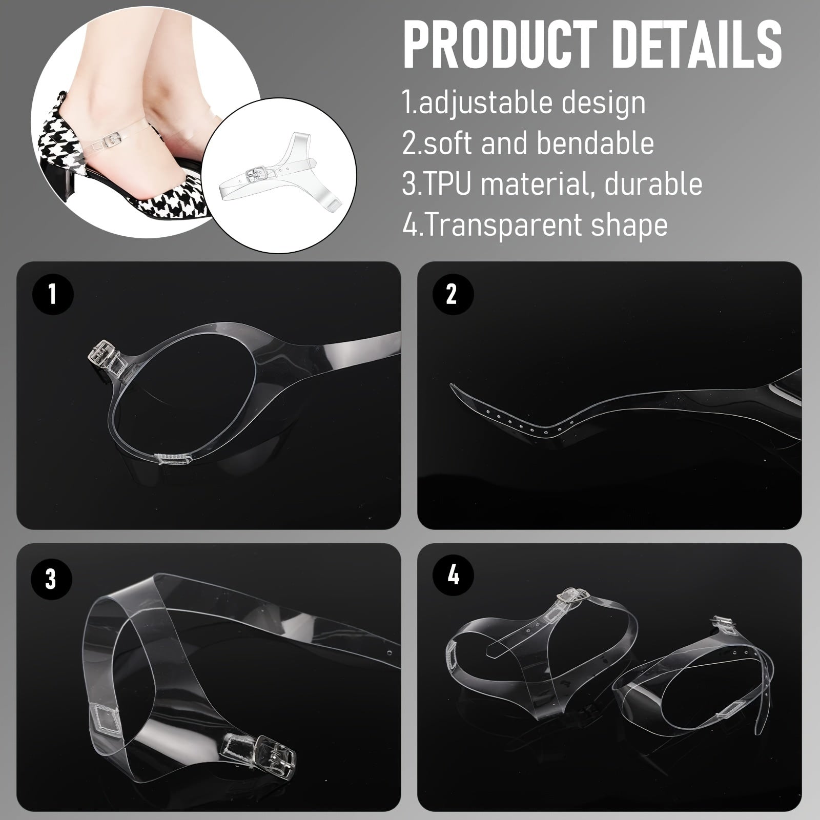 Women's Transparent Plastic Shoe Straps for High Heels, Detachable Ankle Laces