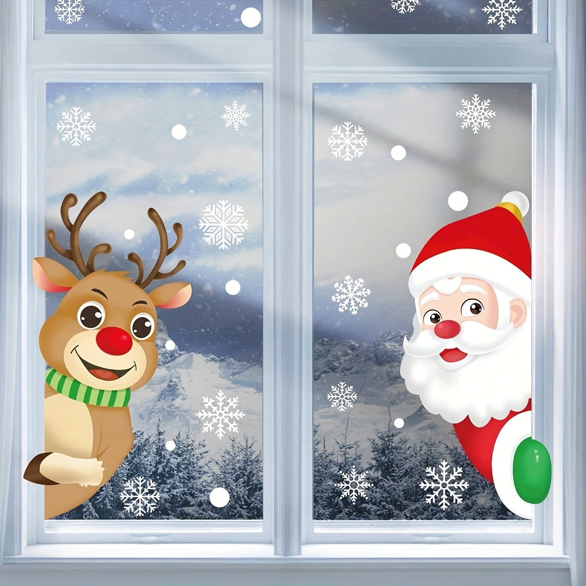 Christmas Window Clings Set with Santa Elk Snowflake Decorations for Holiday Decor