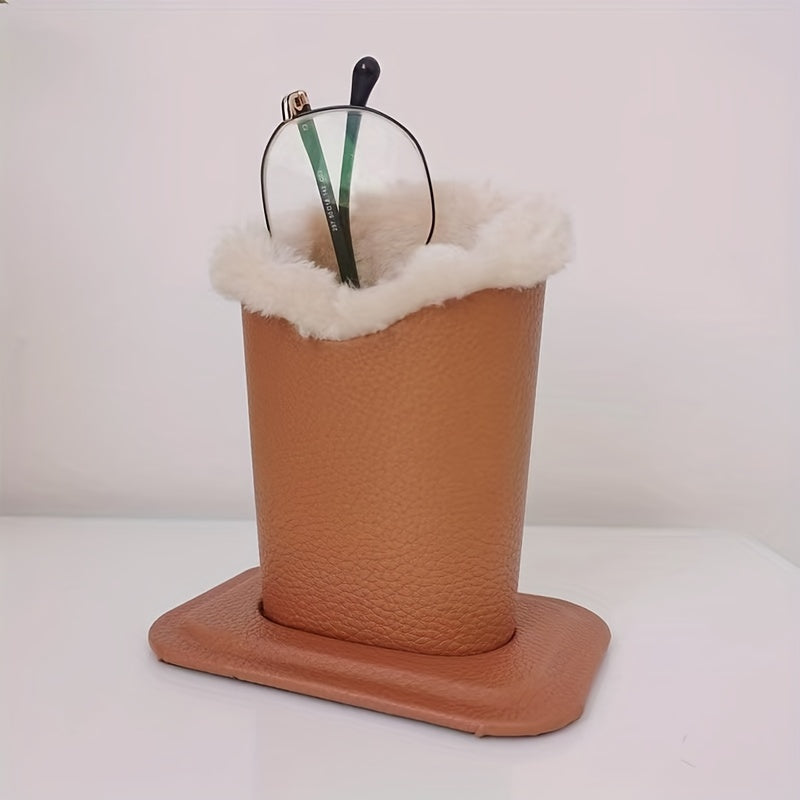 Glasses Holder with Plush Lining and Leather Exterior for Desk or Nightstand