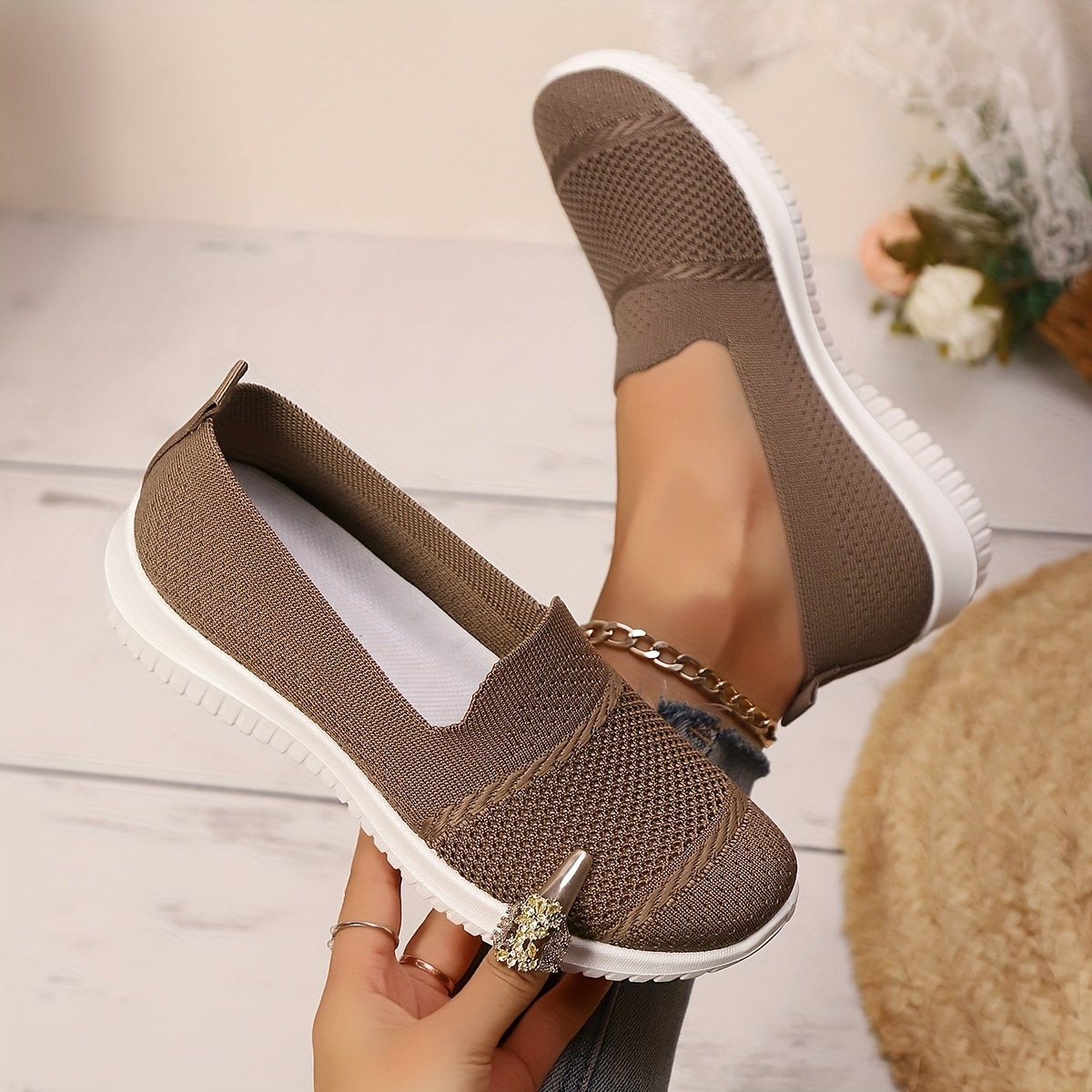 Zapatillas casuales para mujer sin cordones, ligeras y transpirables, zapatos planos