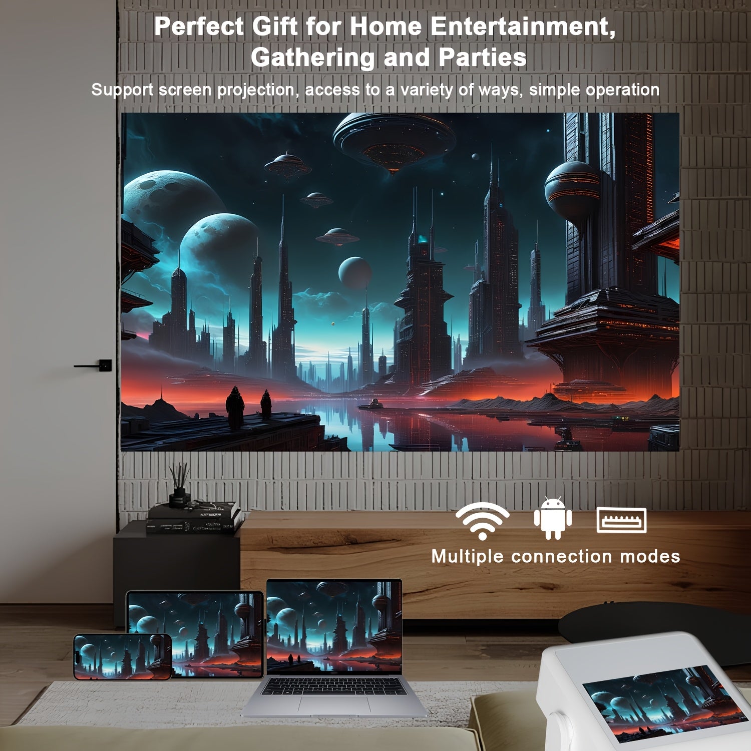 Portable 1080P Smart Projector 8-Inch Touch Screen 4K Support WiFi6