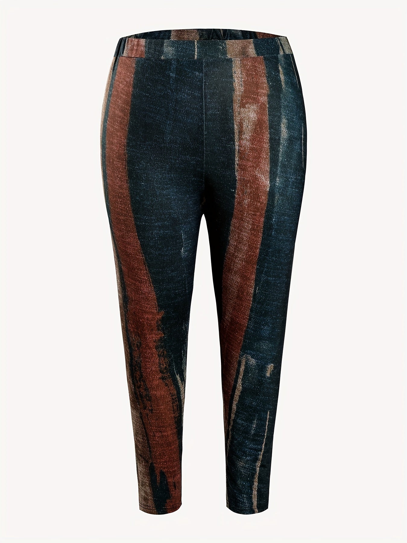 Pantalones ajustados de corte slim, de tamaño plus para mujer, de rayas casuales, con cintura alta y elastico