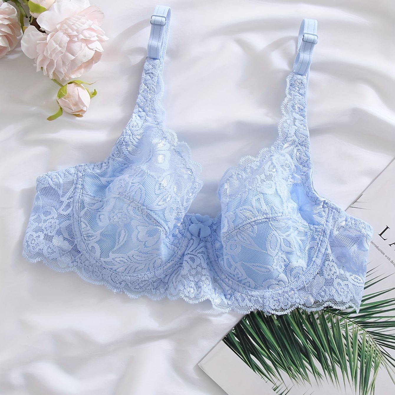 Lingerie Lacy Push-Up Underwire Bra Solid Color Spandex Knit 145gsm