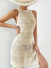Vestido sin espalda para cubrir la playa para mujer, color sólido, nylon elástico transparente