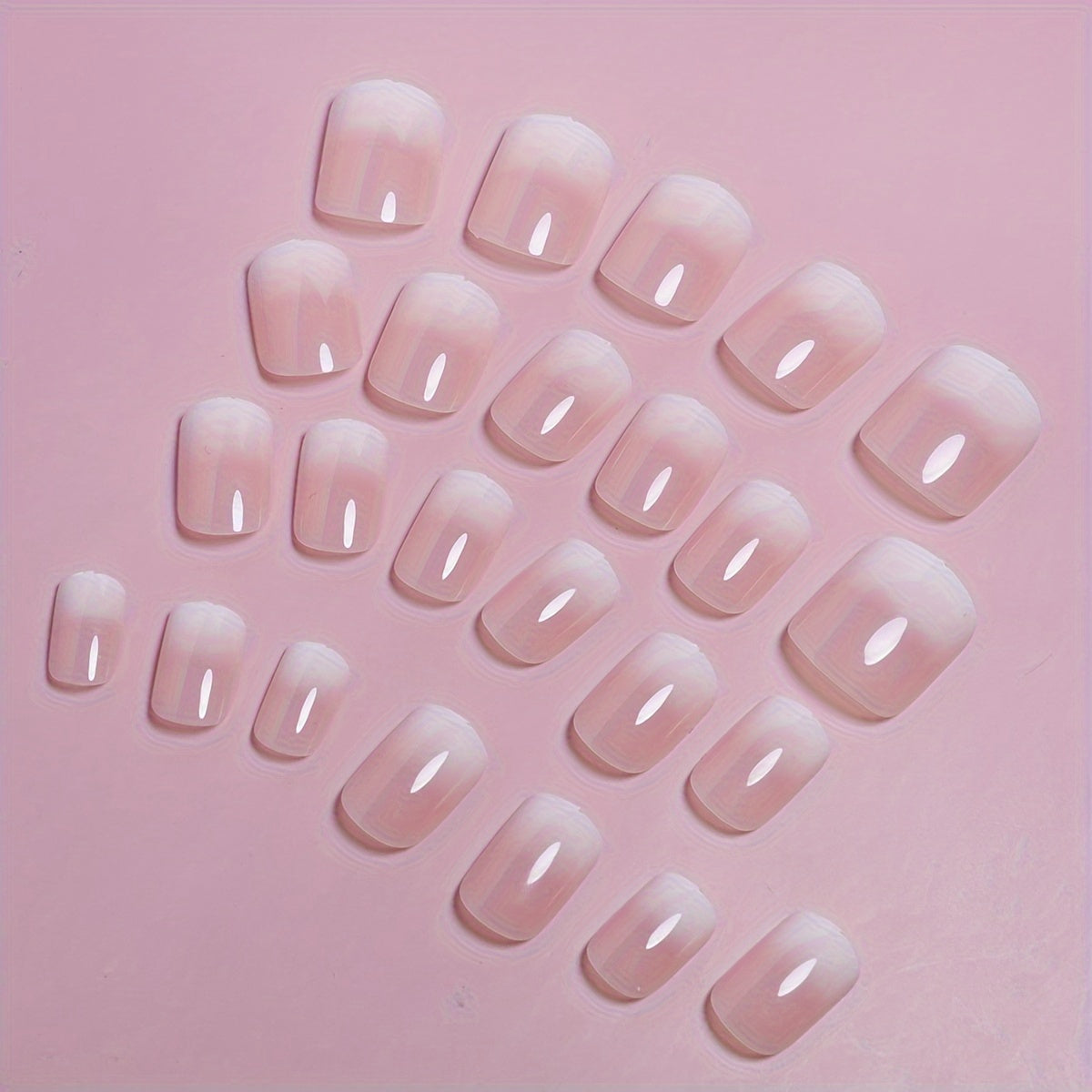 Women Fake Nails 24Pcs Pink Gradient Short Square Glossy Artificial Nails for Nail Art