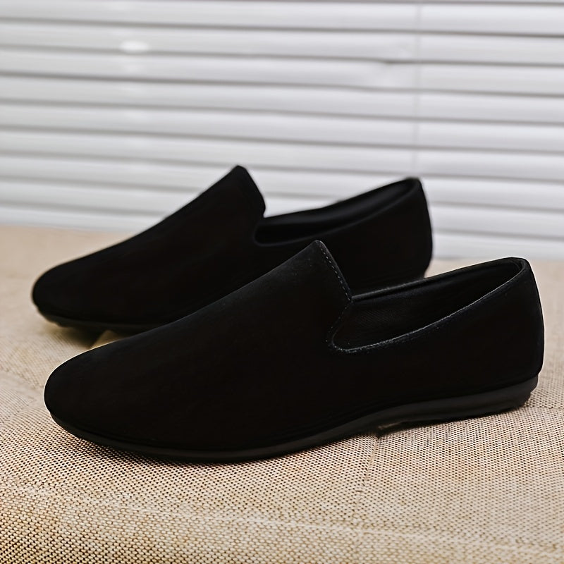 Men's Black Slip-On Loafers Casual Round Toe PVC Sole Spring Summer 2024