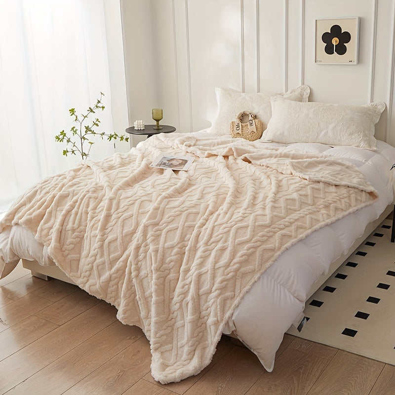 Rhombus Jacquard Taffeta Single Layer Double Sided Blanket for Sofa Bed Couch Office