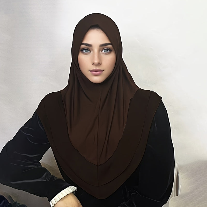 Women's Double Layer Chiffon Hijab Cap Solid Color Modest Head Covering