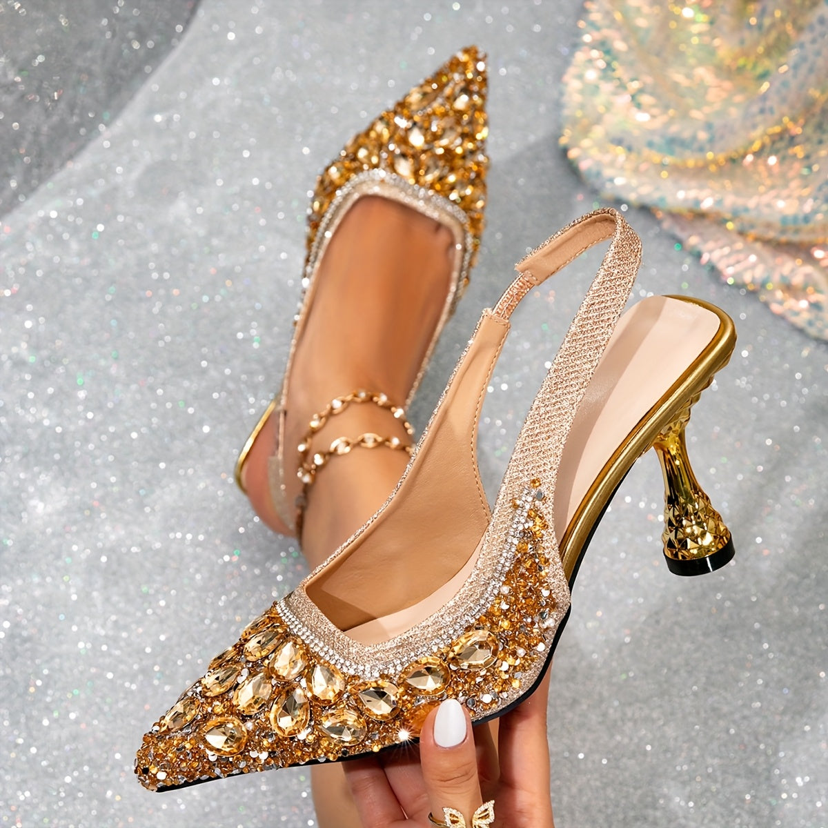 Women's High Heels Golden Silver Pointed Toe Stiletto Dress Shoes