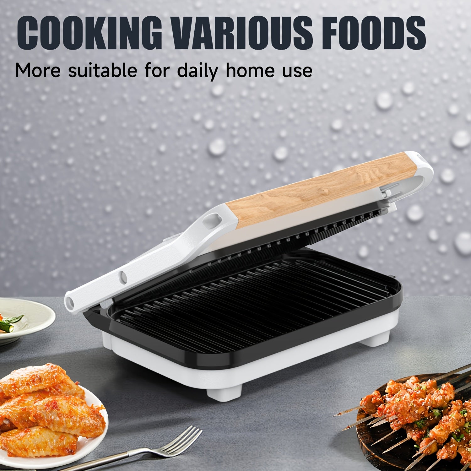 Electric Indoor Contact Grill Nonstick Grids Locking Lid 1100-1300W