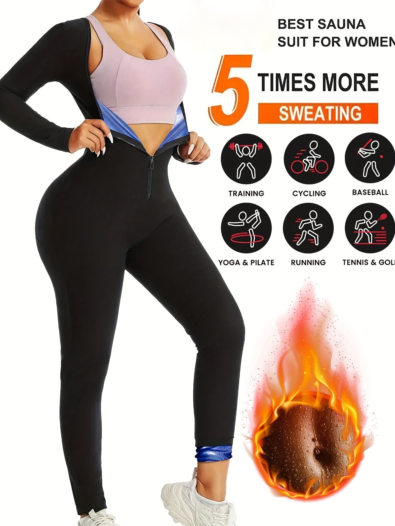 Women's Thermal Bodysuit with Long Sleeves Zippered Fitness and Yoga Sweatshirt