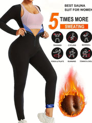 Women's Thermal Bodysuit with Long Sleeves Zippered Fitness and Yoga Sweatshirt