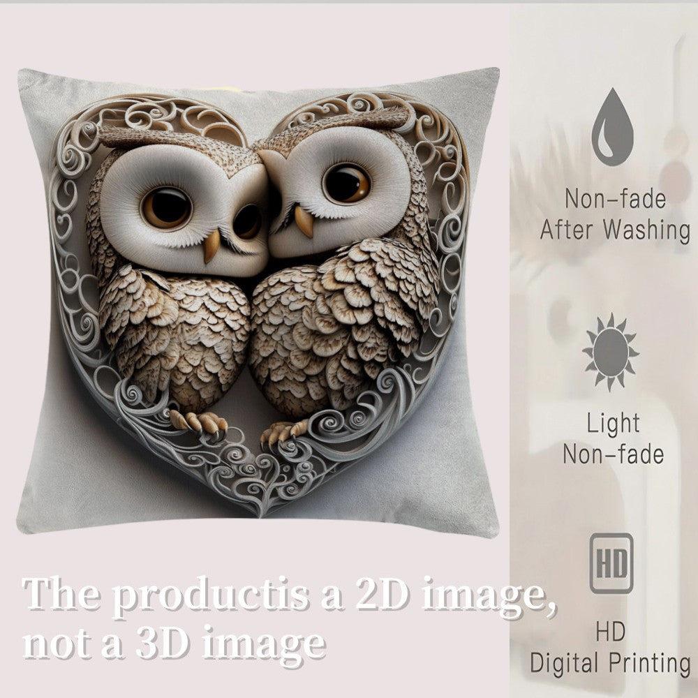 Owl Valentine's Day Pillow Cover 45.72cm Polyester Indoor Outdoor Decor