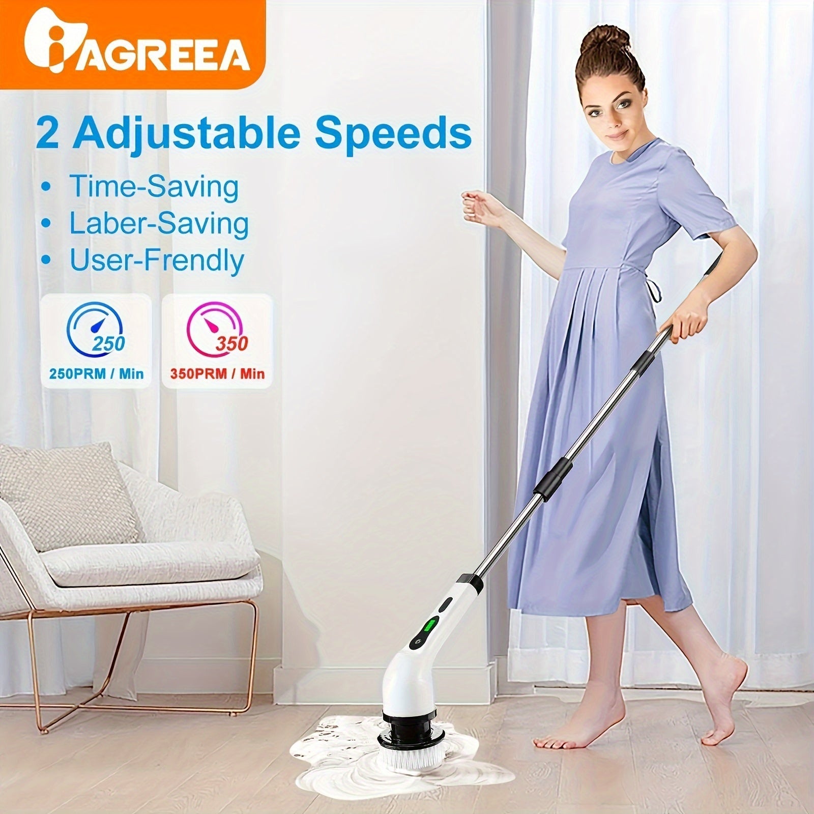 Small Electric Cleaning Brush Wireless Rotating Floor Washer with Replaceable Heads