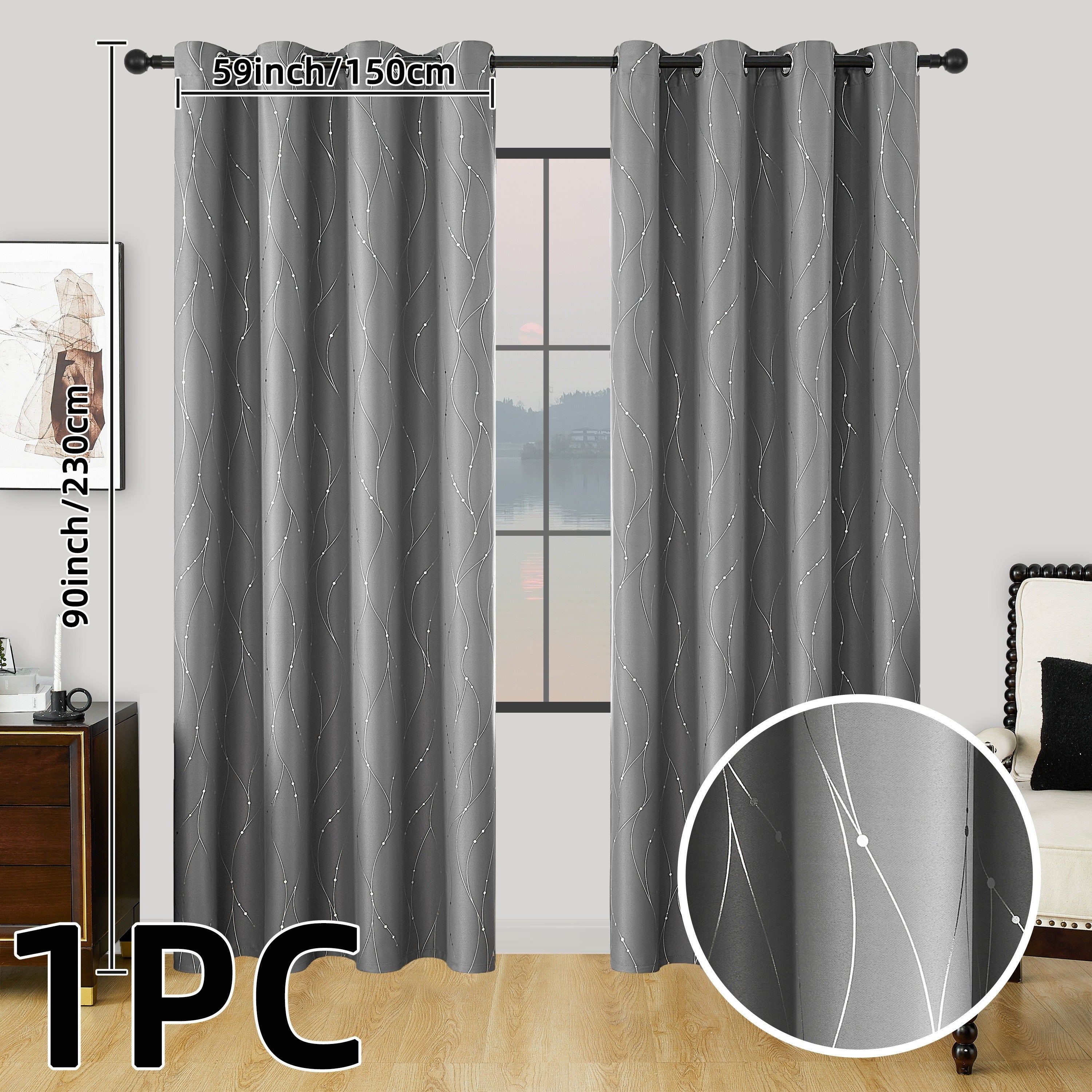 Geometric Pattern Blackout Curtain with Heat Insulation Oil Print Grommet Top for Bedroom Living Room Office