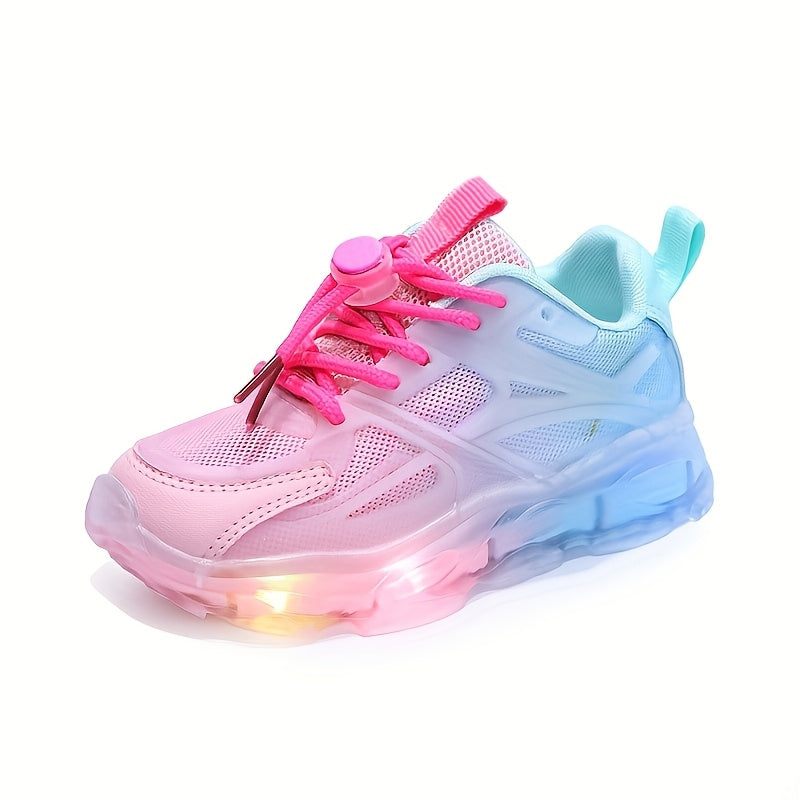 Zapatillas LED para niñas, con gradiente de doble tono, transpirables, de caña baja, para estudiantes