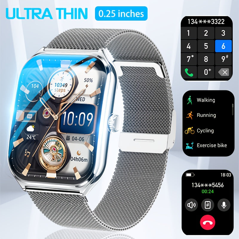 Ultra-Thin AMOLED Smartwatch with Wireless Calling Fitness Tracker Water-Resistant Silicone Strap
