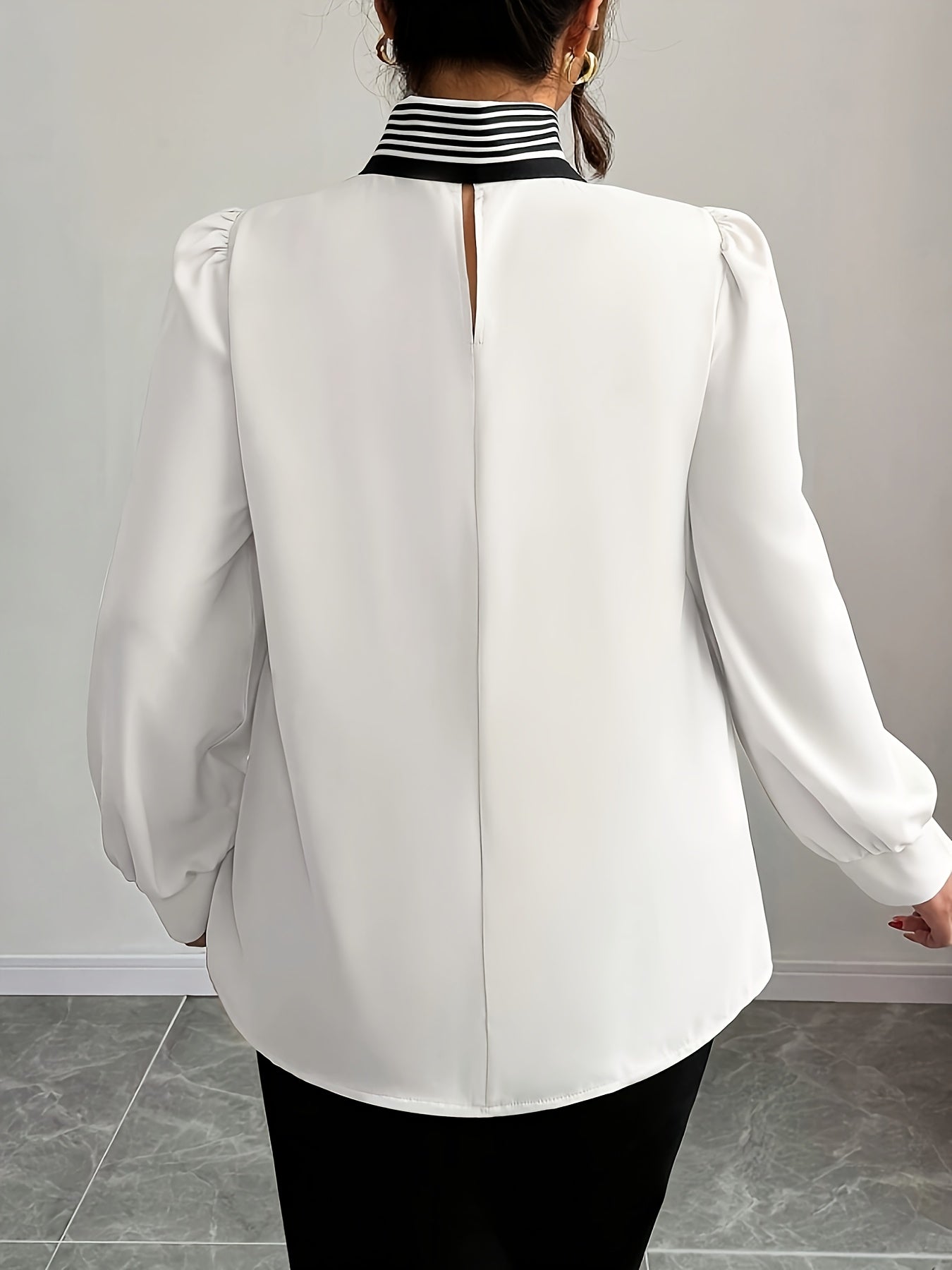 Women's Long Sleeve White Shirt With Bow Tie Spring Autumn Fashion