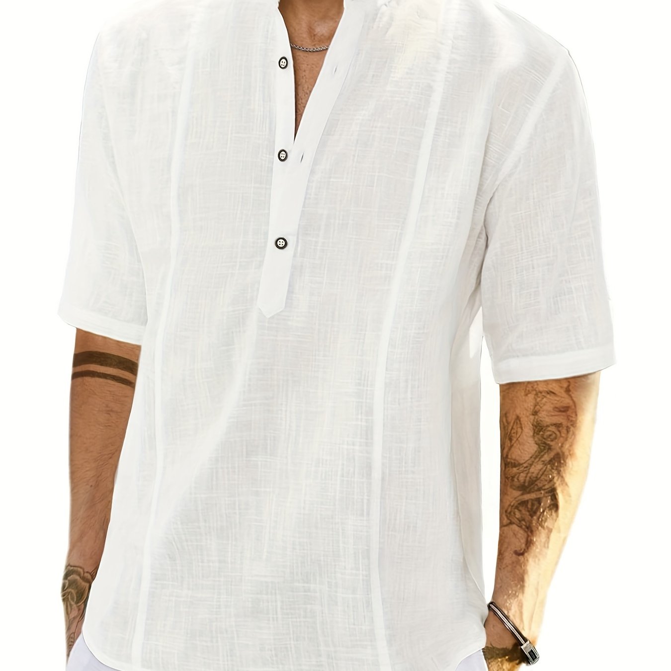 Мужская льняная хлопковая рубашка Henley темно-синего цвета для лета, повседневная, свободного кроя, увеличенного размера