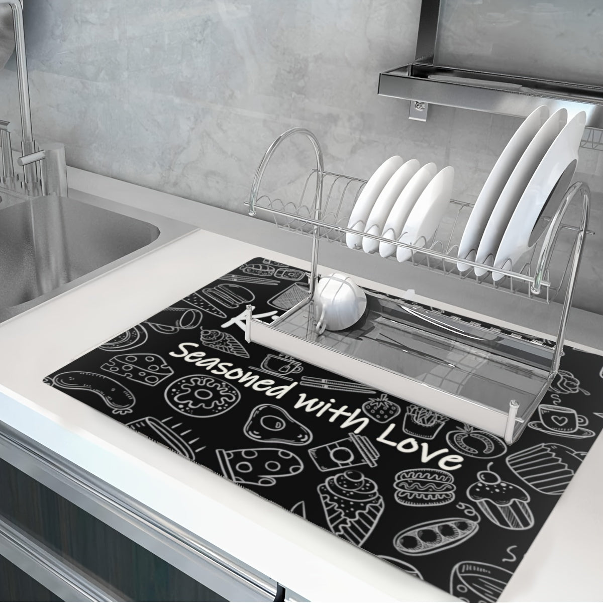 Diatom Mud Kitchen Countertop Protector Mat Food Print Extra Large 72x52cm