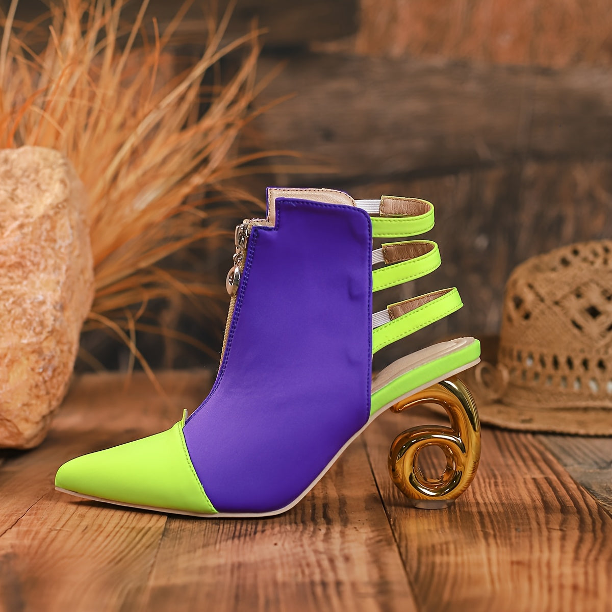 Women Glow-in-the-Dark Pointed Toe High Heels Vibrant Purple Neon Green