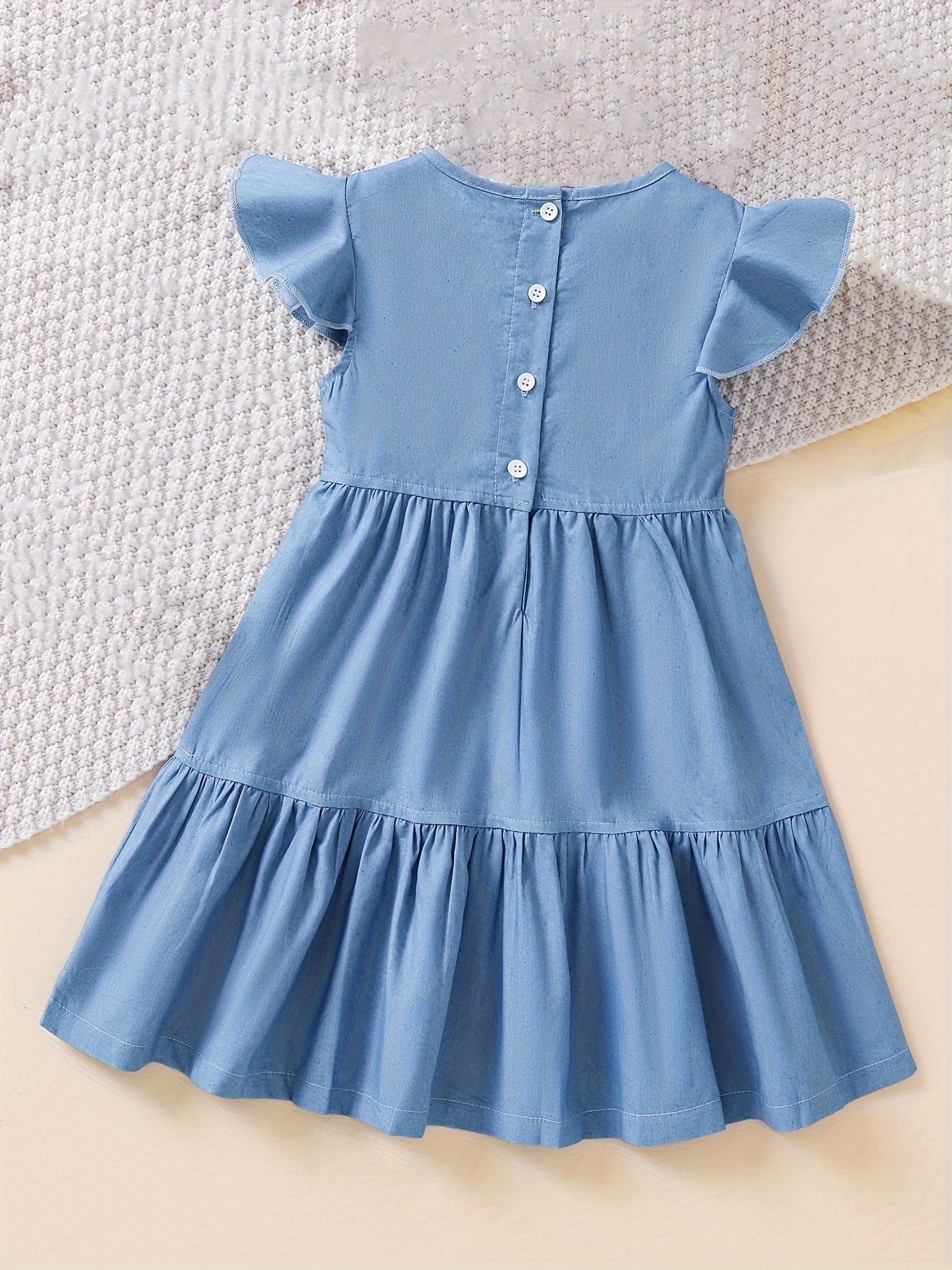 Girls' Denim Dress with Ruffle Trim Cotton Blend Summer Casual