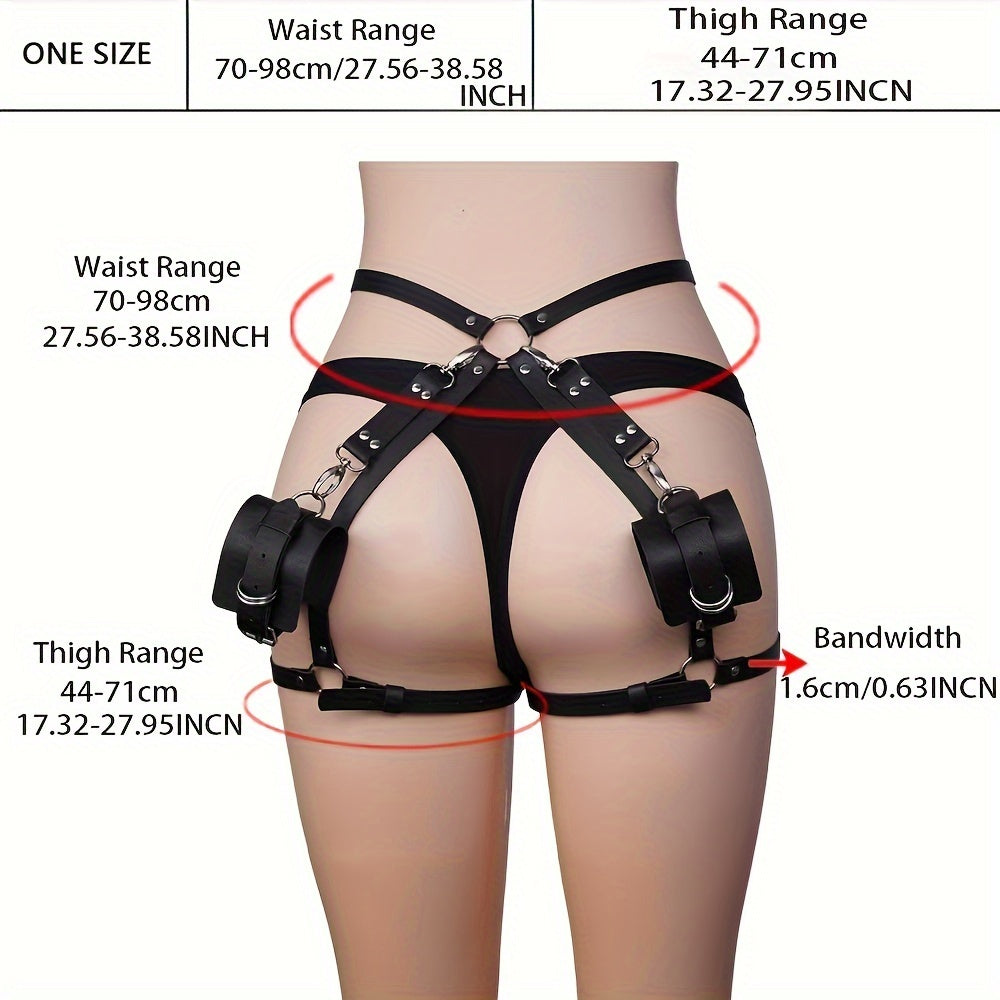 Ayollar charm leather punk kamarga shaffof qora sozlanadigan bel bo'yi va kengaytirilgan o'lcham