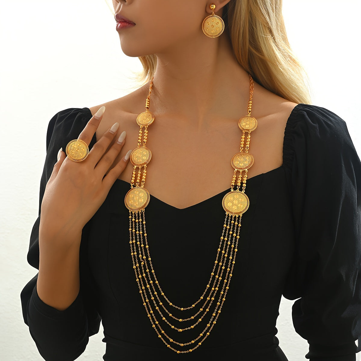 Luxury Tassel Jewelry Set for Women Necklace Earrings Rings for Weddings and Special Occasions