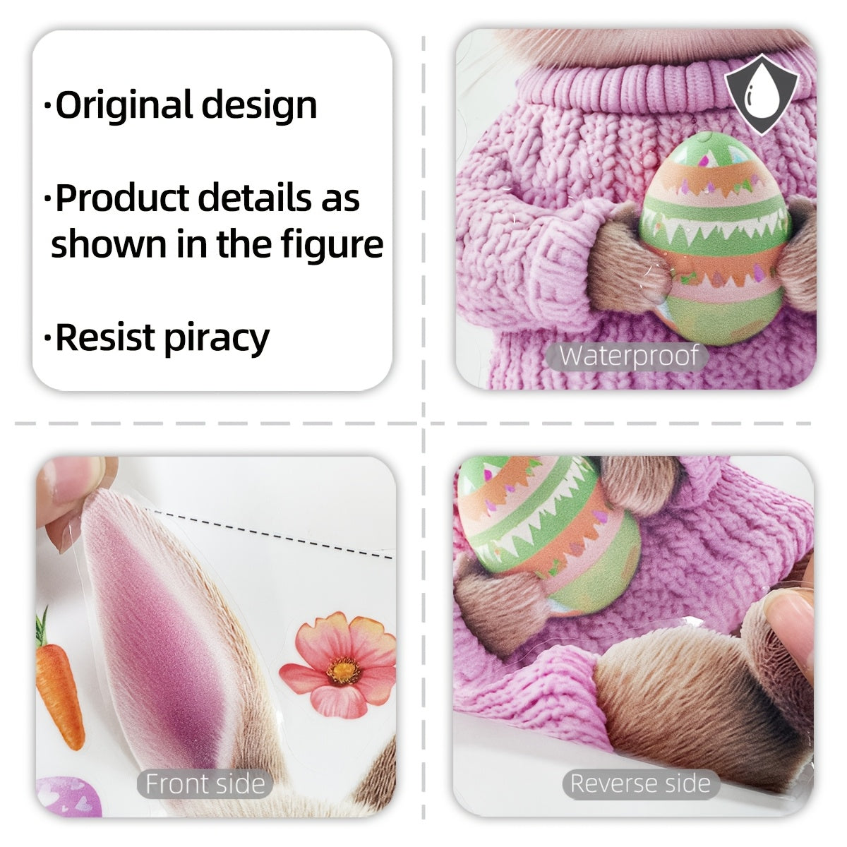 Reusable Easter Bunny and Egg Glass Window Cling Dual-Sided Self-Adhesive Decor