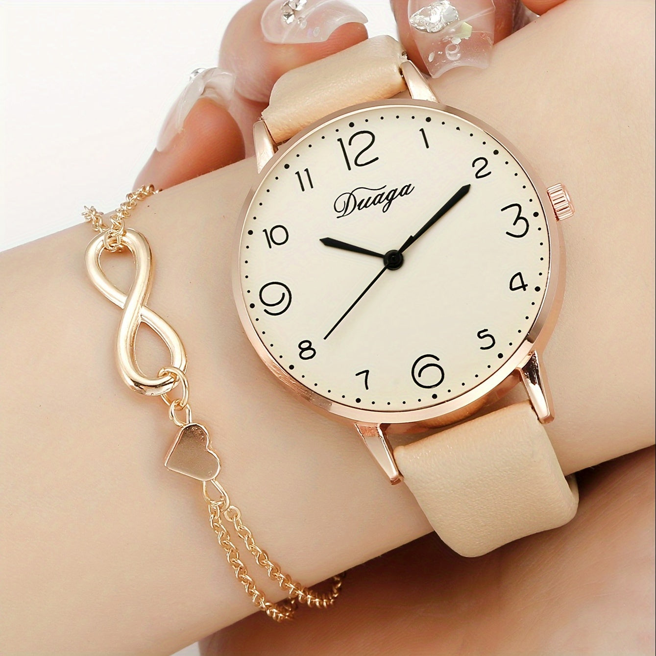 Women's Watch and Heart Bracelet Set Quartz Faux Leather Alloy Case