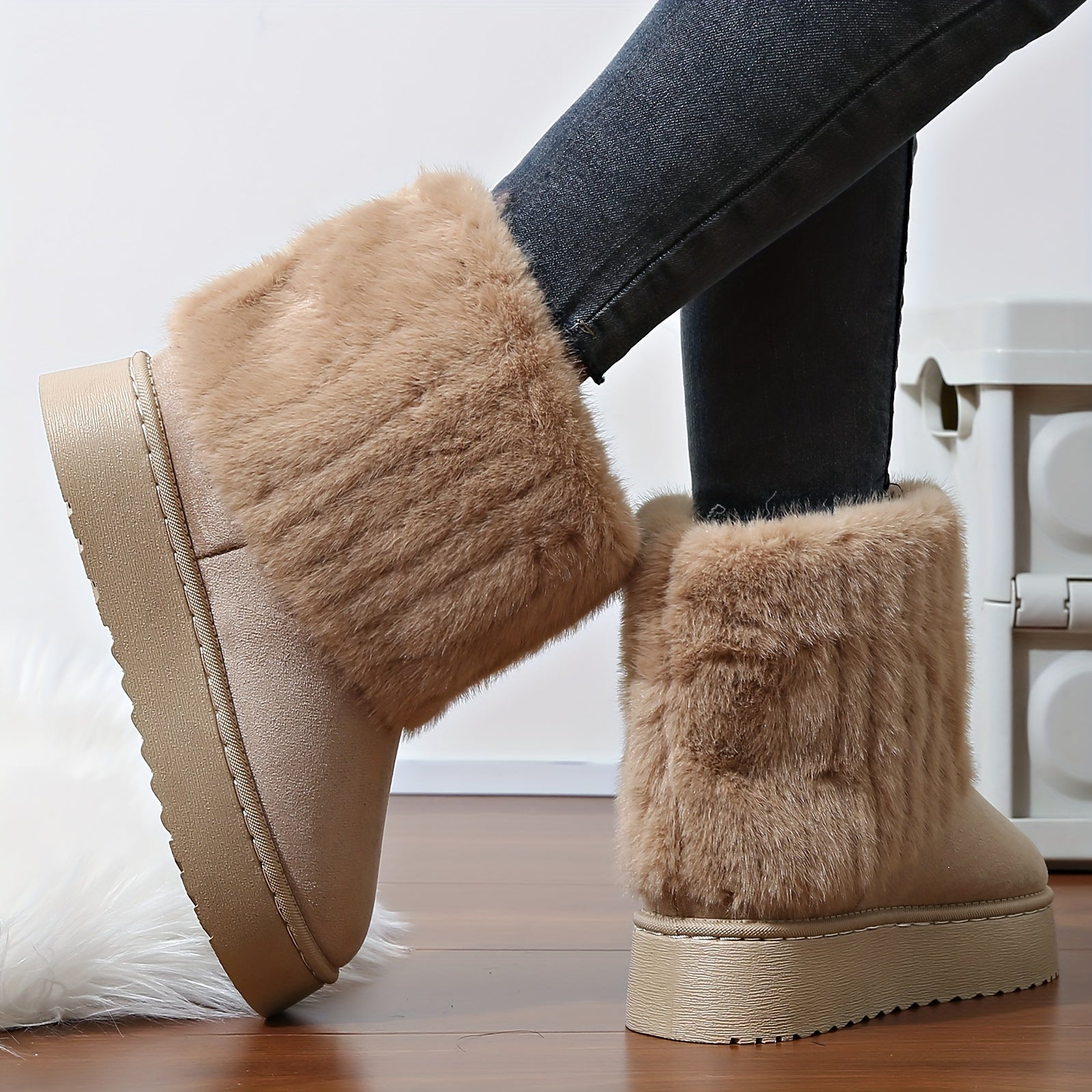 Women's Fluffy Winter Boots Platform Plush Lined Warm Snow Non-slip