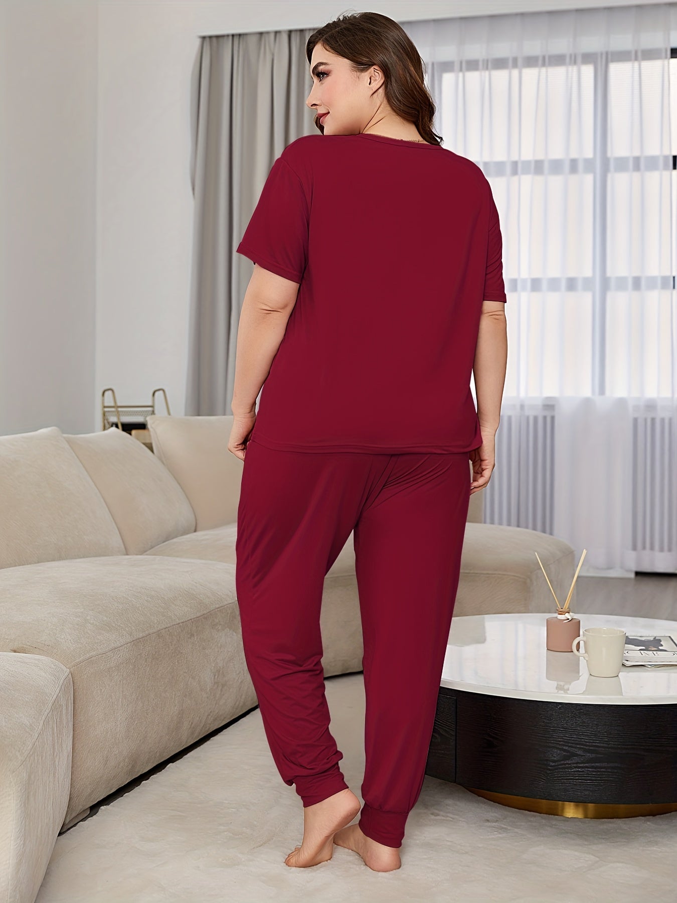 Women's Plus Size Short Sleeve Pajama Set Cotton Cute Cartoon Homewear