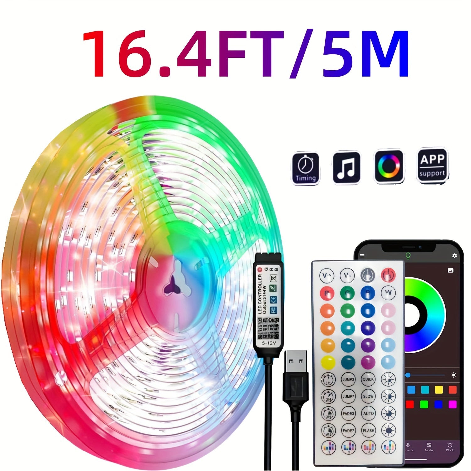 Wireless LED Light Strip with Microphone Music Sync Remote Control for Room and Party
