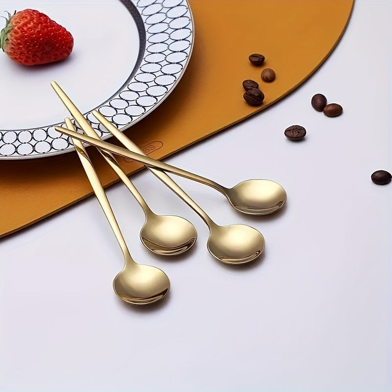 Set of 6/12 Gold-Tone Stainless Steel Dessert Spoons for Coffee Tea Beverages