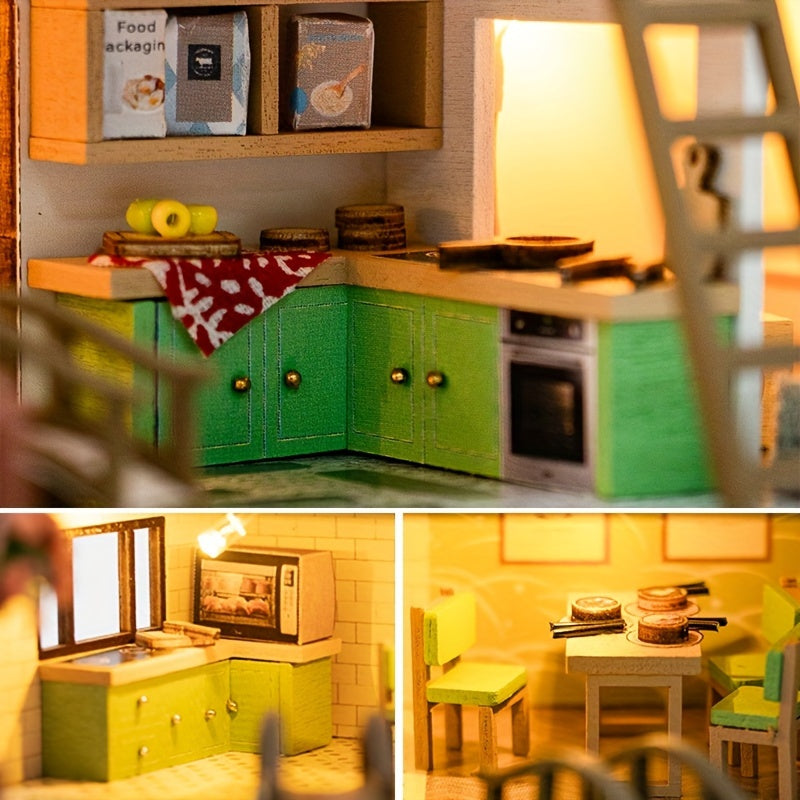 Kit de casa de muñecas en miniatura con luces LED y muebles para adolescentes y adultos