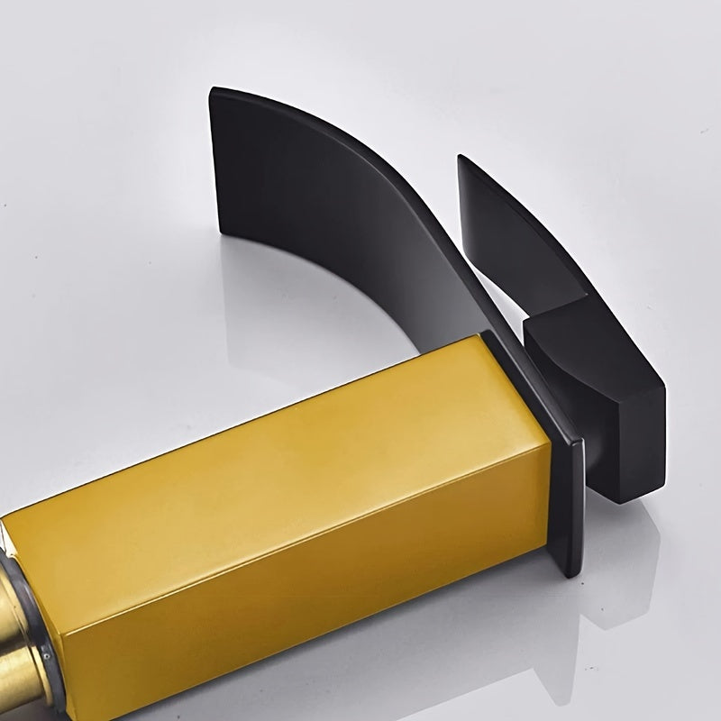 Black Brass Bathroom Sink Faucet Waterfall Spout Single Hole Deck Mount Ceramic Valve