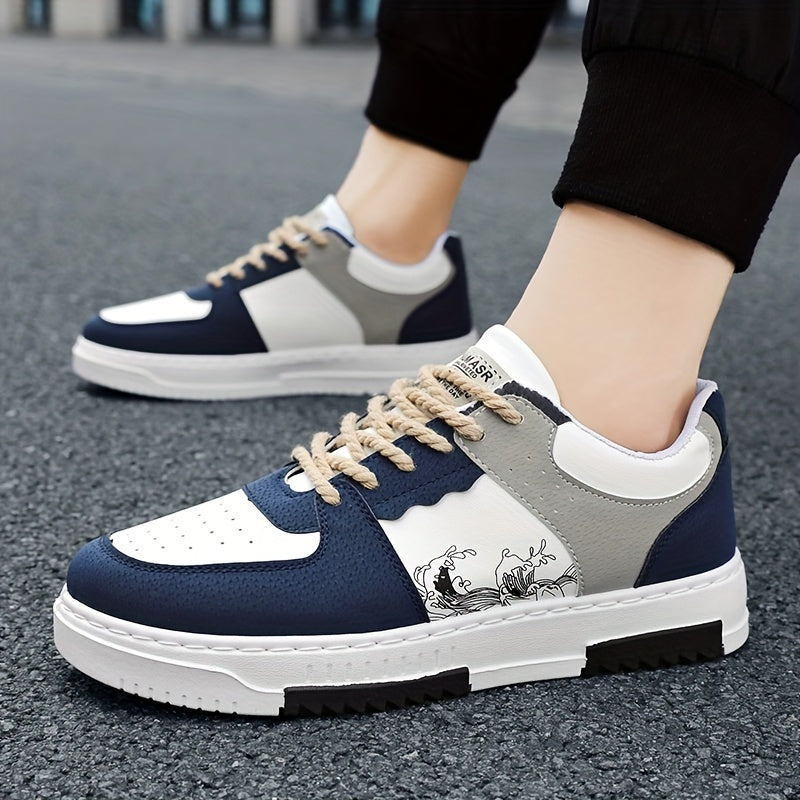 Men's Breathable Lace-Up Sneakers with Non-Slip Grip Skate Style Striped Details
