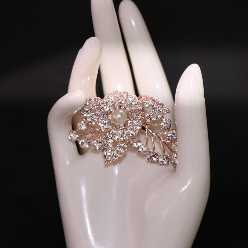 Floral Enamel Brooch with Crystals, Statement Jewelry, Irregular Shape