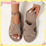 Women's Striped Slippers Soft Fabric Rubber Sole All Seasons