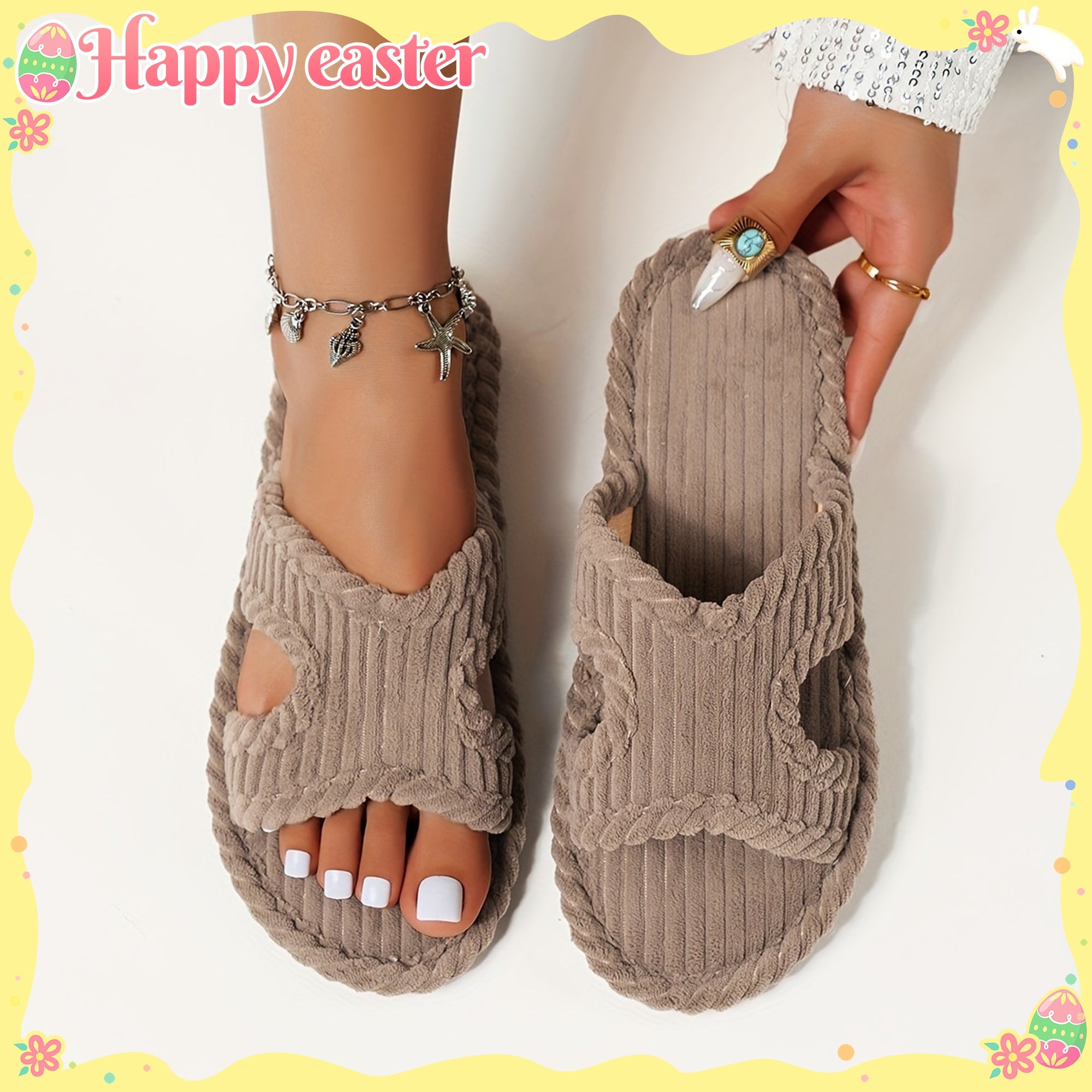 Women's Striped Slippers Soft Fabric Rubber Sole All Seasons
