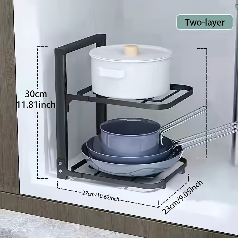 Adjustable Black Stainless Steel 3-Tier Kitchen Pot Rack Space-Saving Organizer