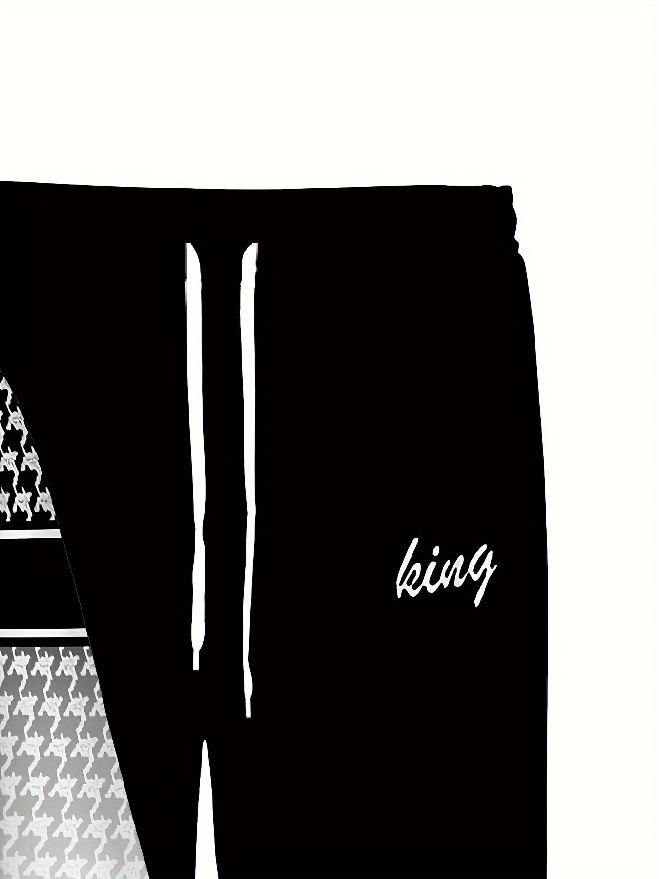 Plus Size Men Hoodie and Pants Set Gingham Plaid King Letter Print Spring Fall