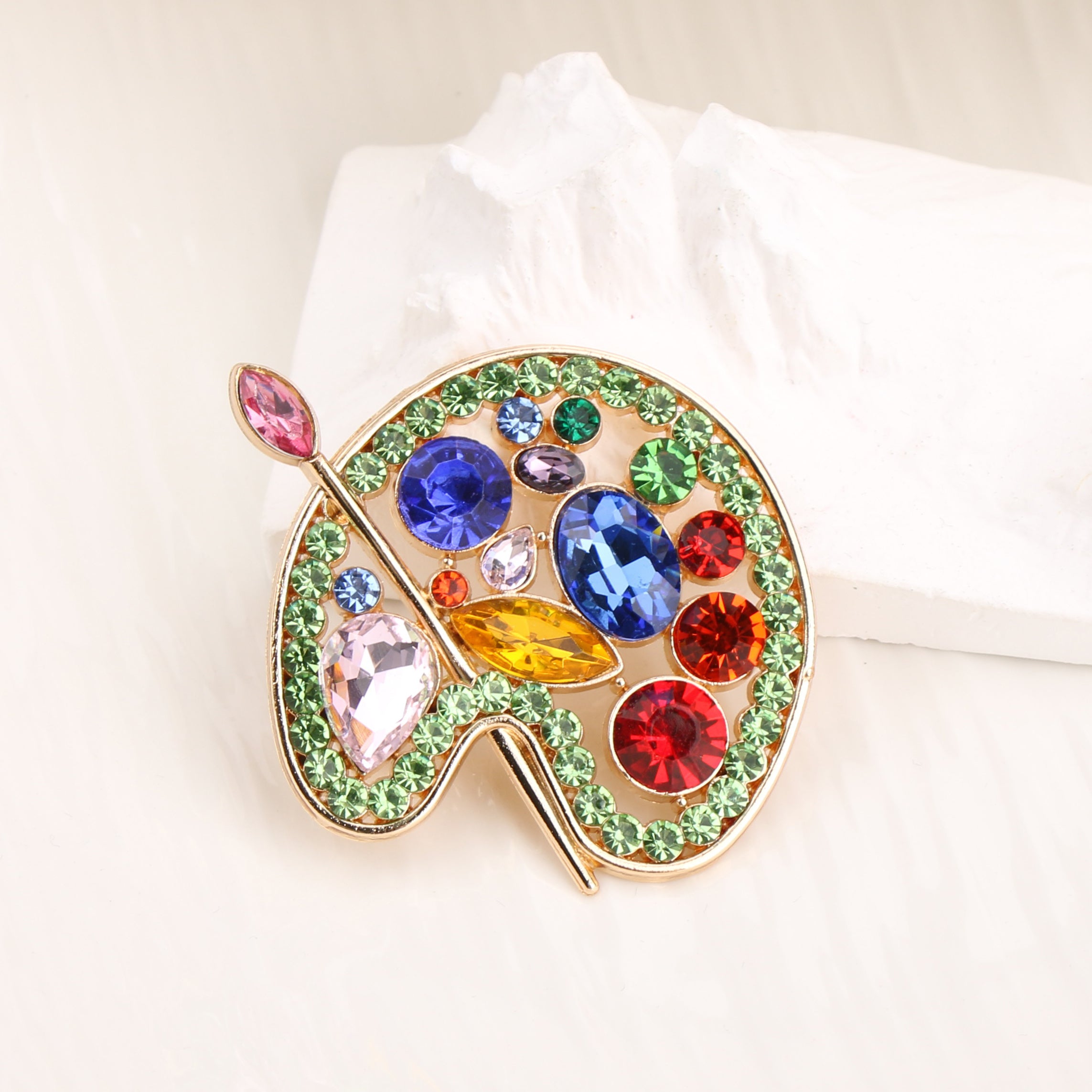 Colorful Rhinestone Fashion Palette Brooch - Perfect for Parties and Banquets, Versatile Collar & Blazer Pin
