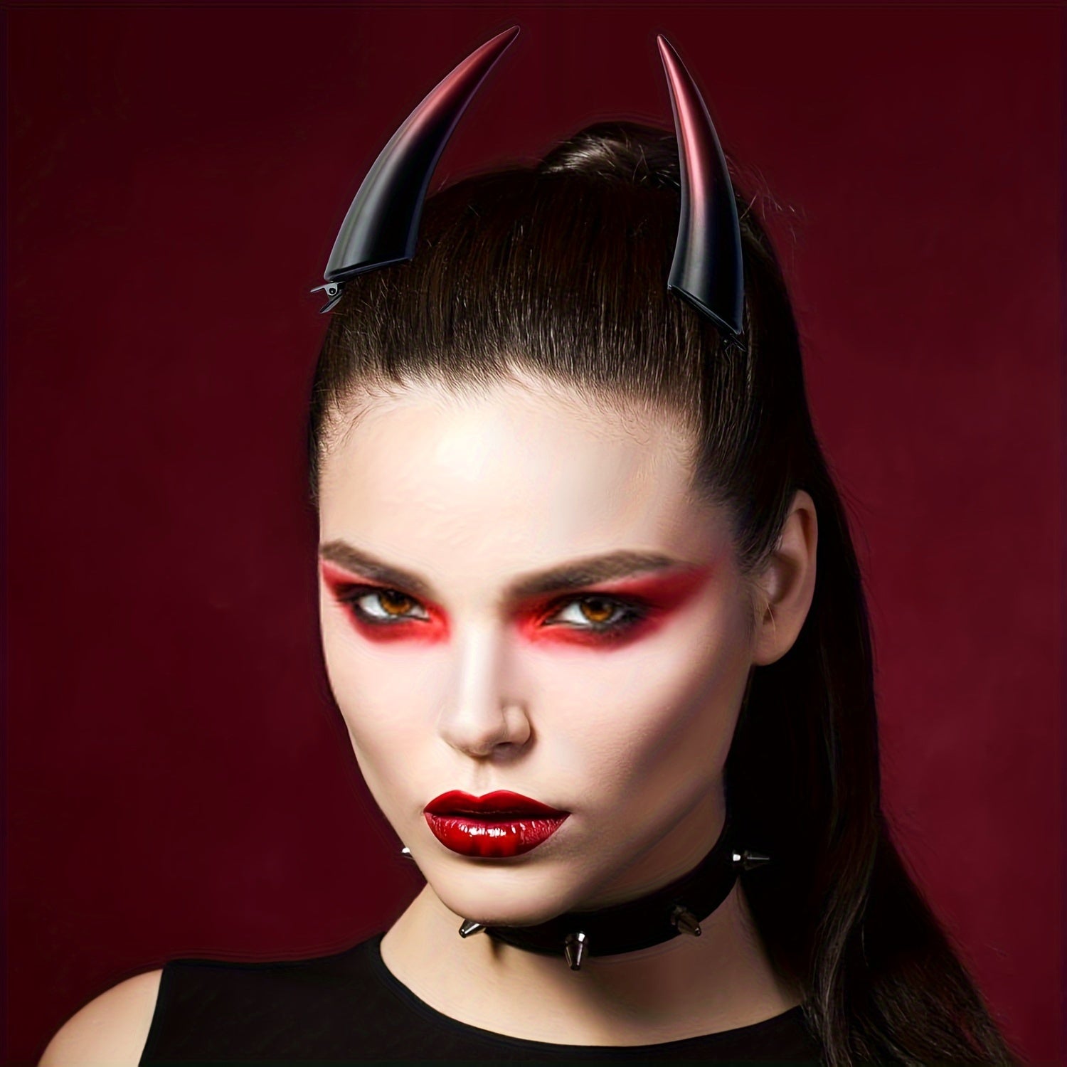Set of 2 Gothic Dark Demon Horns Hair Clips for Halloween Cosplay Accessories
