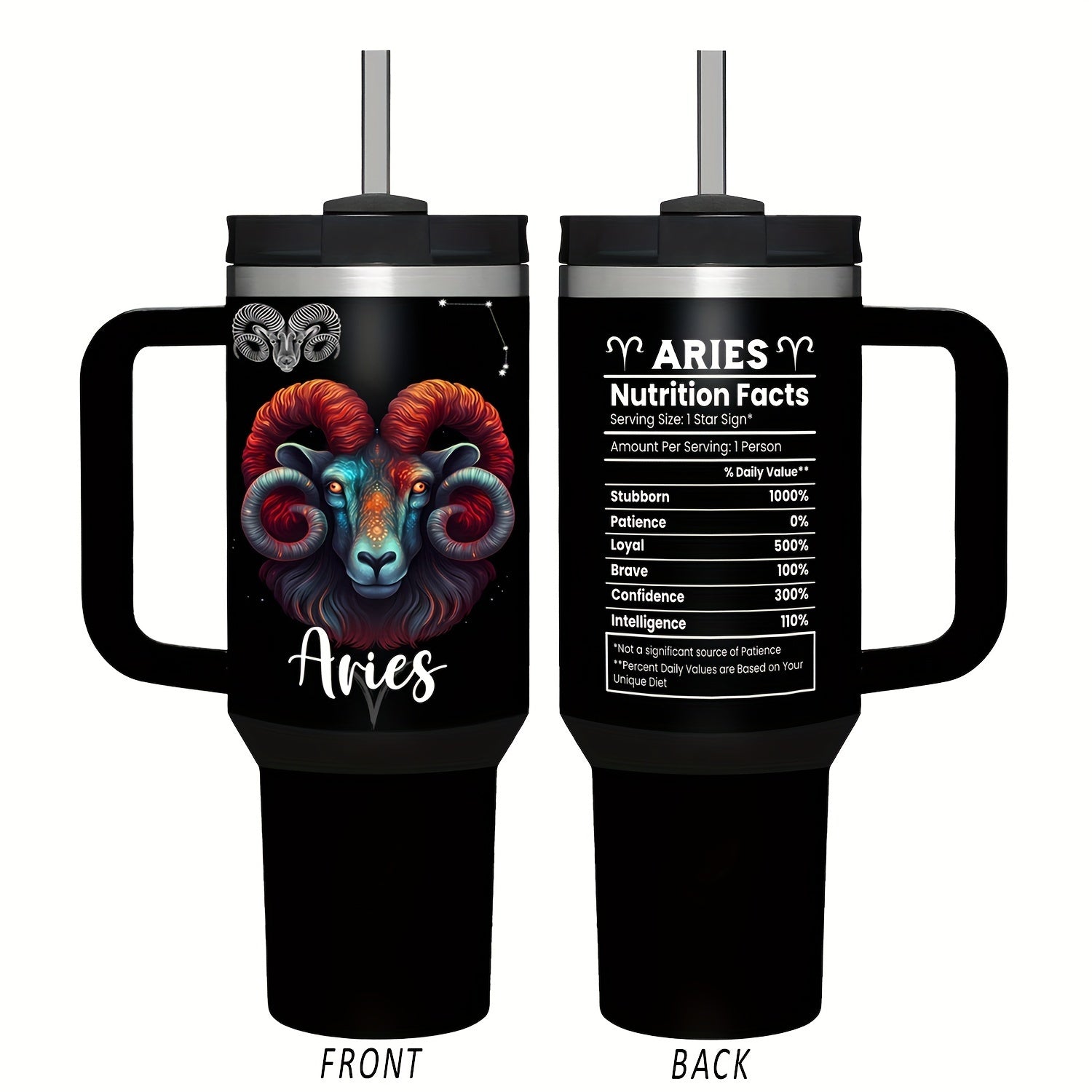 Vaso de acero inoxidable Zodiac de 40oz con asa y pajilla, a prueba de fugas, libre de BPA, taza de café de astrología para hombres y mujeres