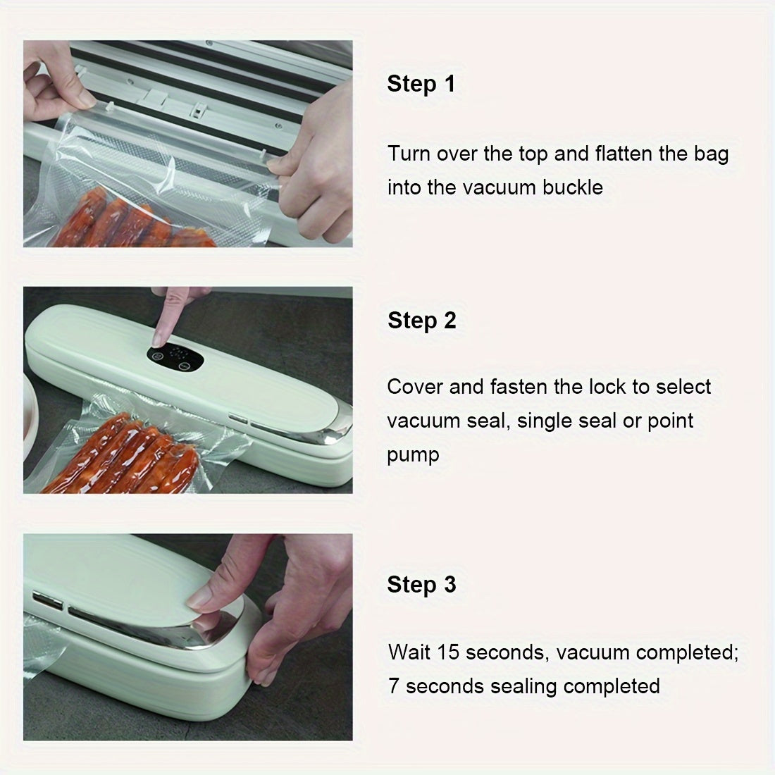 Máquina de envasado al vacío para uso doméstico según la norma europea con 10 bolsas para conservación de frescura